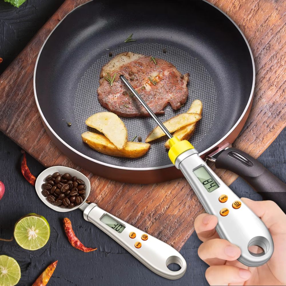 Handheld Digital Weighing Spoon with Built-In Temperature Probe for Cooking & Baking | Thomler