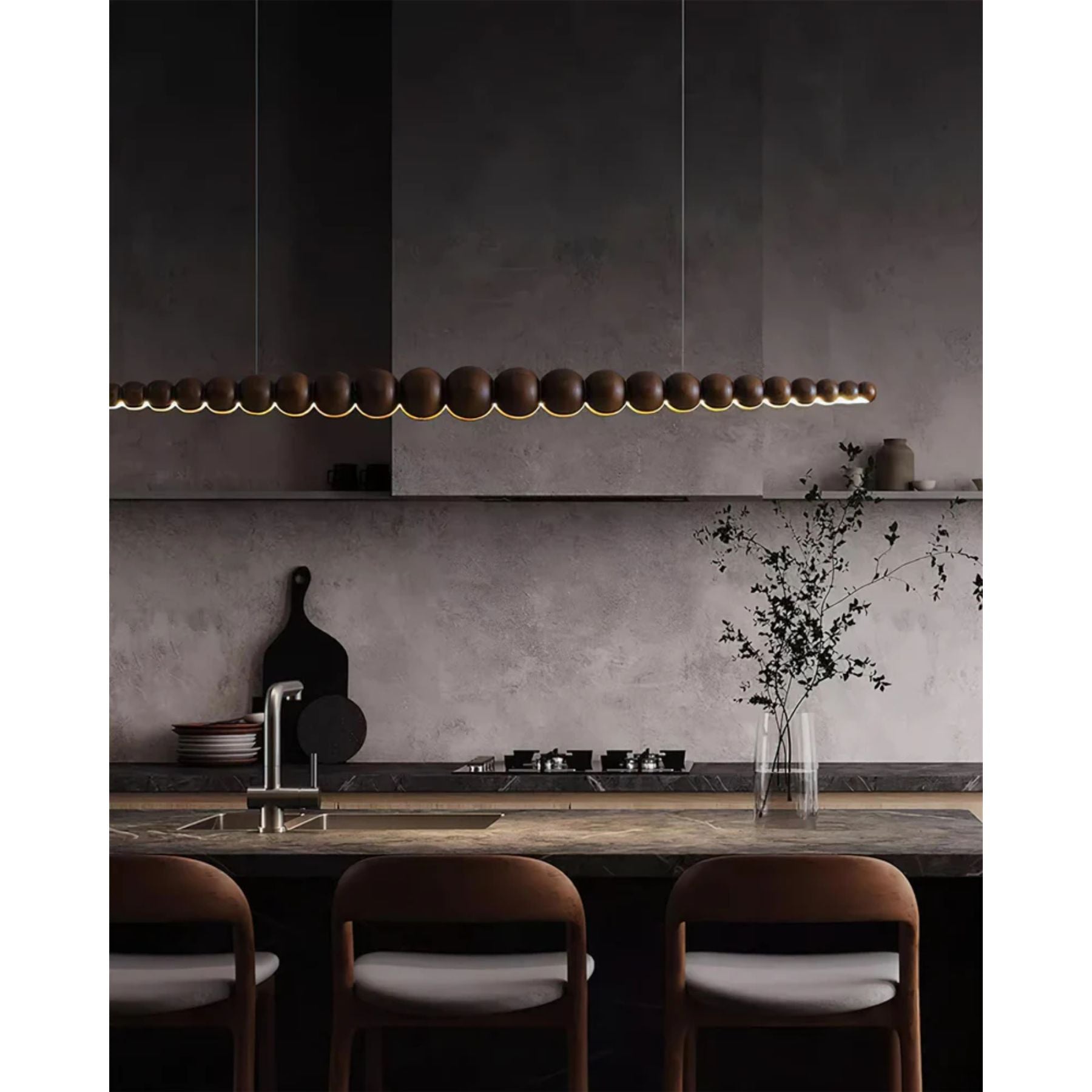 Pendant Light Wood Metal LED Warm White Adjustable Dining Table Kitchen Island Linear Hanging Ceiling Lamp Scandinavian Modern | Thomler