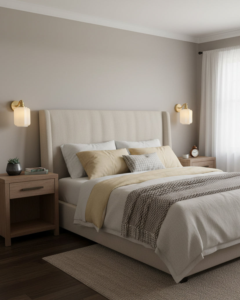Wall Lamp Brass 9.8 in White Glass Indoor Bedroom Living Room Accent Light | Thomler