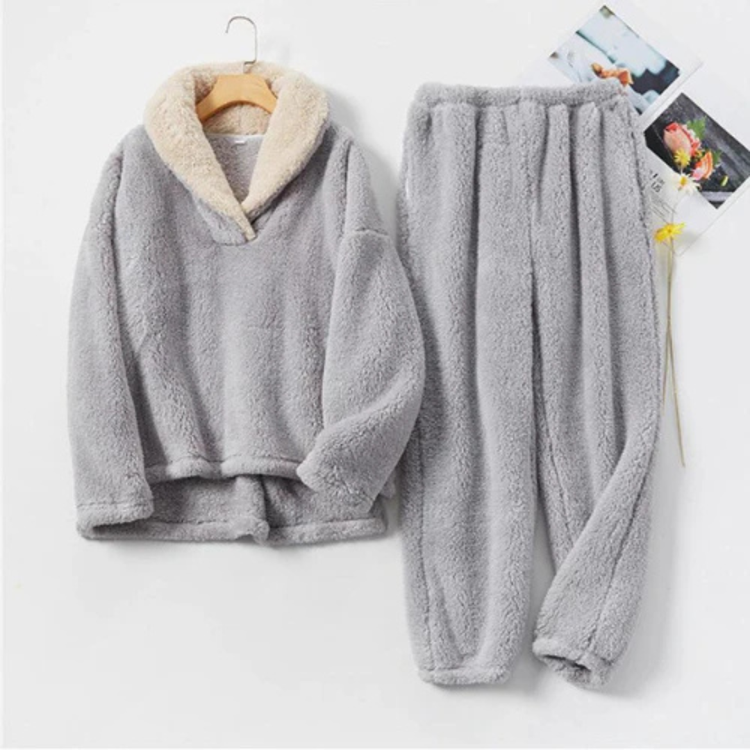 Women's Fleece Pajama Set Long Sleeve Top & Pants Cozy Sleepwear for Winter Nights Cold Weather Loungewear | Thomler