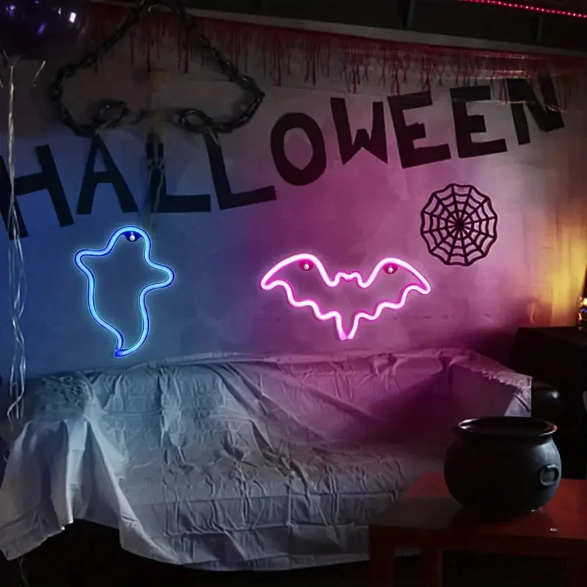Spooky LED Nightlight with Bat & Ghost Silhouettes for Halloween Decor, Bedrooms & Parties | Thomler