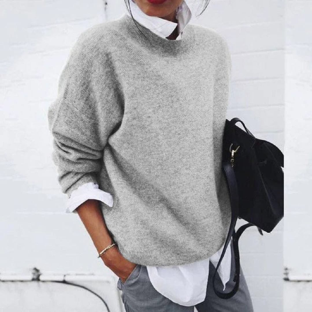 Women's Relaxed Pullover Sweater in Soft Polyester – Crew Neck Long Sleeve Casual Top for Everyday Comfort & Layering Year-Round | Thomler