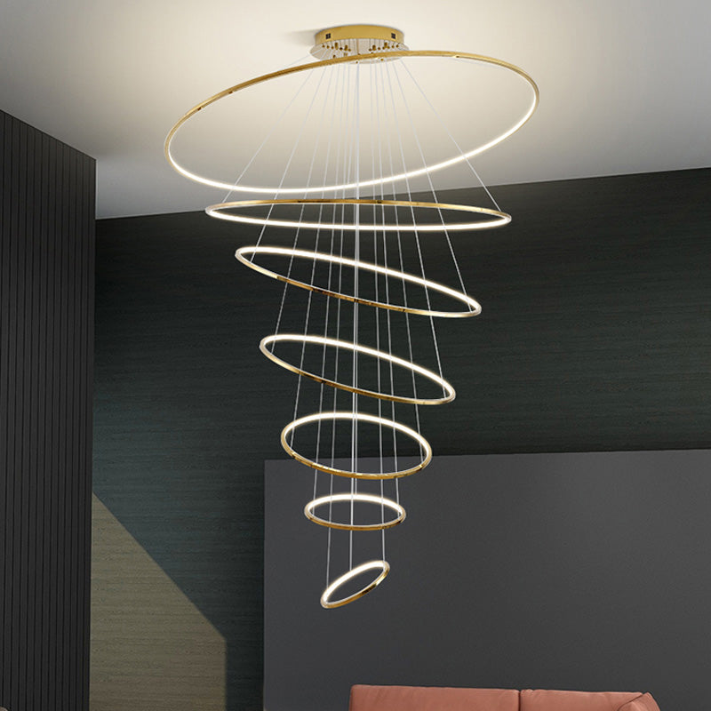 Chandelier Stainless Steel Large Tiered LED 16 in–55 in Adjustable Foyer Staircase Light Luxury Modern Dining Room Pendant | Thomler