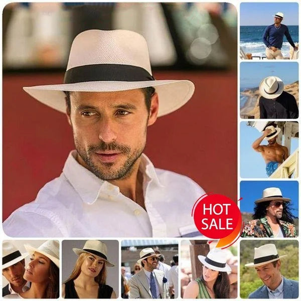 UPF 50+ Straw Fedora Hat with Wired Brim and Leather Band for Men & Women | Thomler