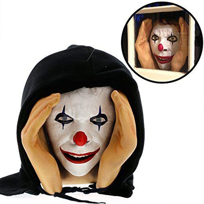 Eerie Hooded Face Window Cling with Cupped Hands – Life-Size Peeping Stranger Prop for Halloween Pranks & Home Scares | Thomler