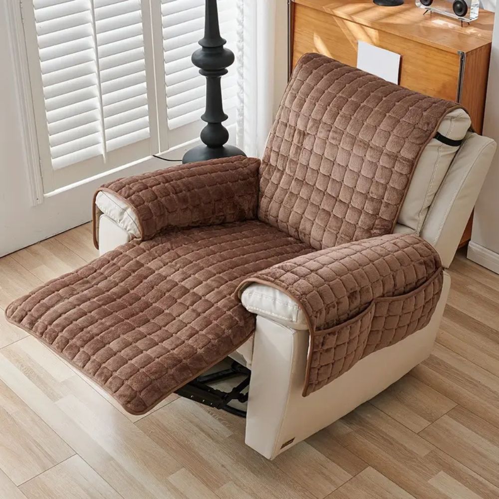Quilted Recliner Slipcover with Storage Pocket – Microfiber Furniture Protector for Living Room, Family Room & Den – Anti-Slip Chair Cover | Thomler