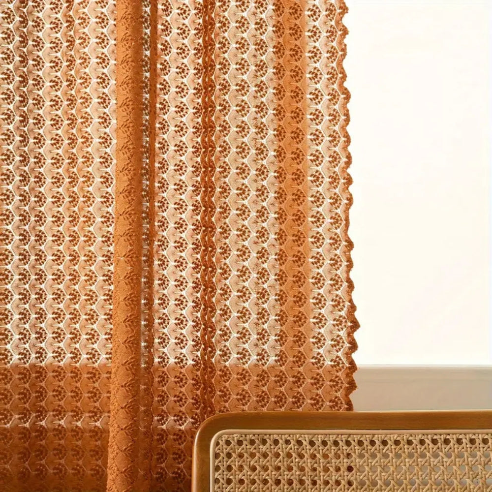 Handcrafted Mesh Window Panel Orange Bohemian Farmhouse Drape Rod Pocket Bedroom Living Room Dining Room Light Filtering Privacy | Thomler