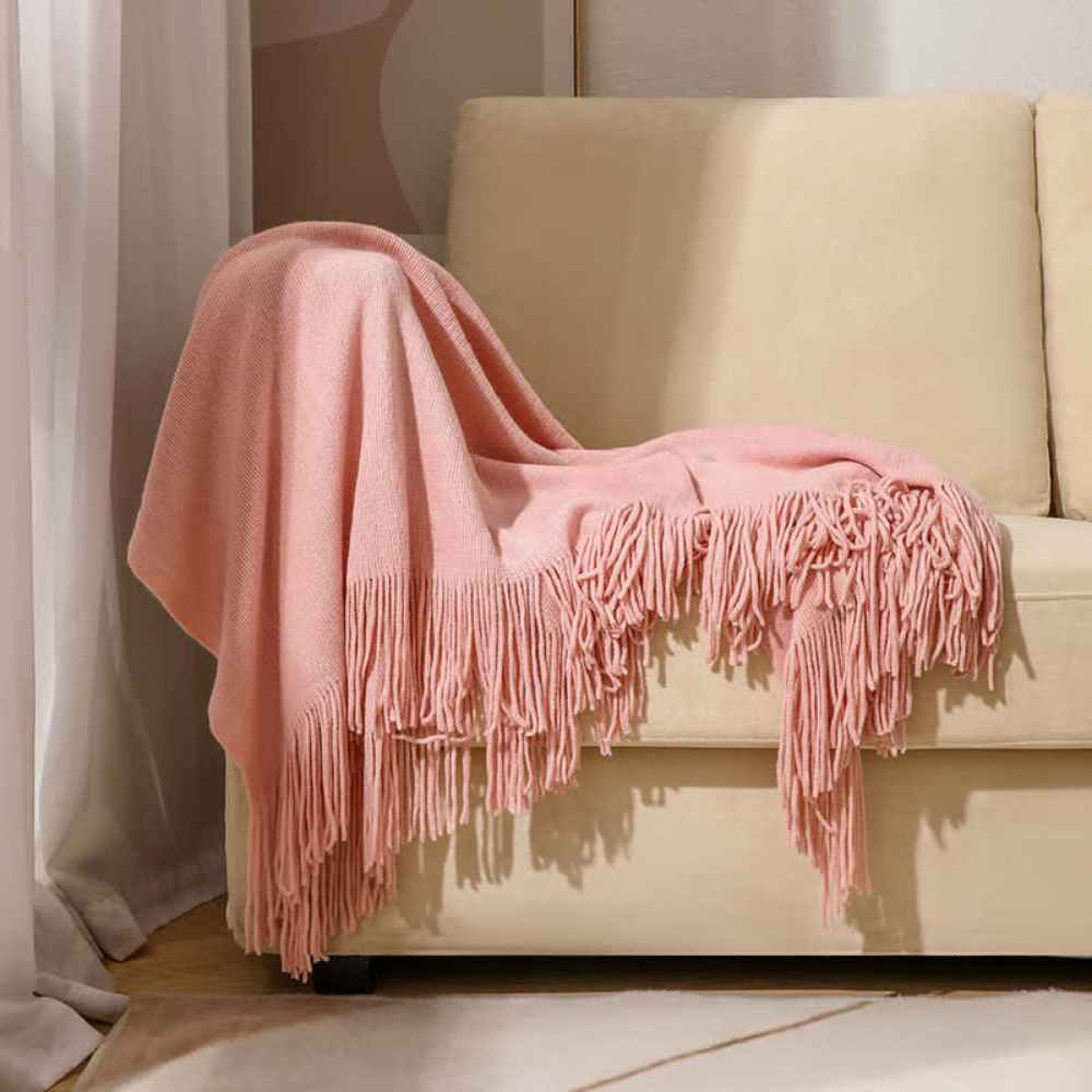 Heavyweight Textured Throw with Fringe Detail – Premium Acrylic Weave for Sofas, Beds & Outdoor Use | Thomler