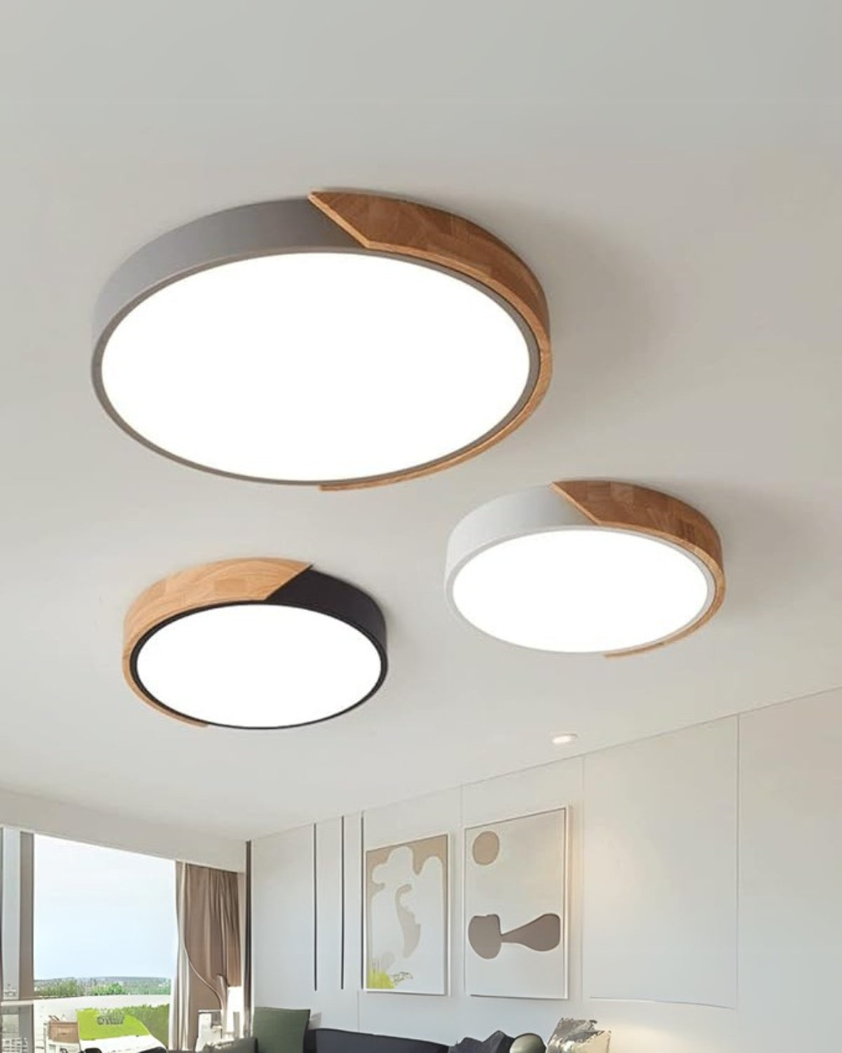 Moderne ronde plafondlamp met houtaccent en LED verlichting – minimalistische designlamp in 23 30 40 50 en 60 cm | Sansoti