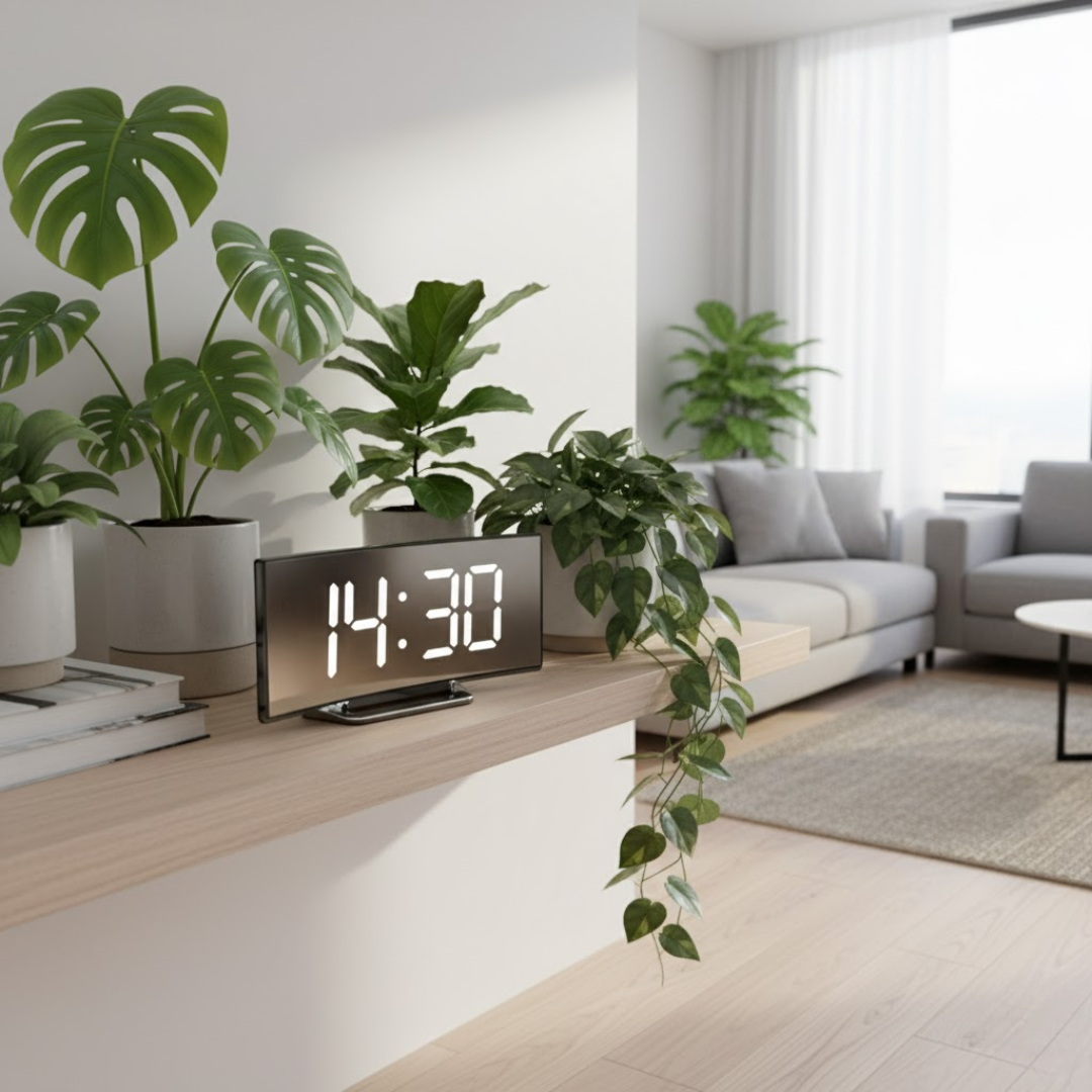 Alarm Clock LED Curved Display 17.0 cm USB Bedroom Bedside Digital Desk Clock Large Screen | Thomler