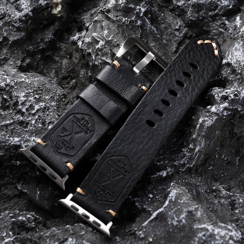 Vintage Full-Grain Leather Apple Watch Band | Handcrafted Strap with Patina Finish for 40mm 41mm 42mm 44mm 45mm 49mm | Classic Buckle Design | Thomler