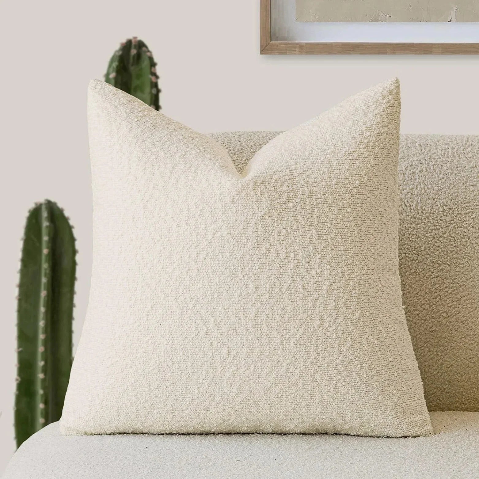 Cushion Cover Bouclé Fabric 45.0 cm x 45.0 cm Neutral Sofa Bed Decorative Throw Pillow Case Minimalist Living Room Accent | Thomler