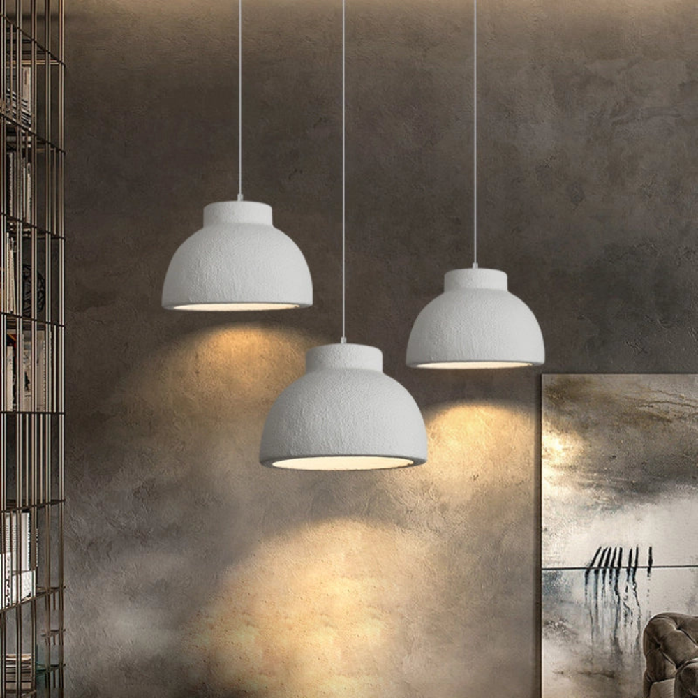 Pendant Light Polystyrene Dome 15.4 in White Dining Room Kitchen Island Hanging Ceiling Lamp Minimalist Nordic Wabi Sabi | Thomler