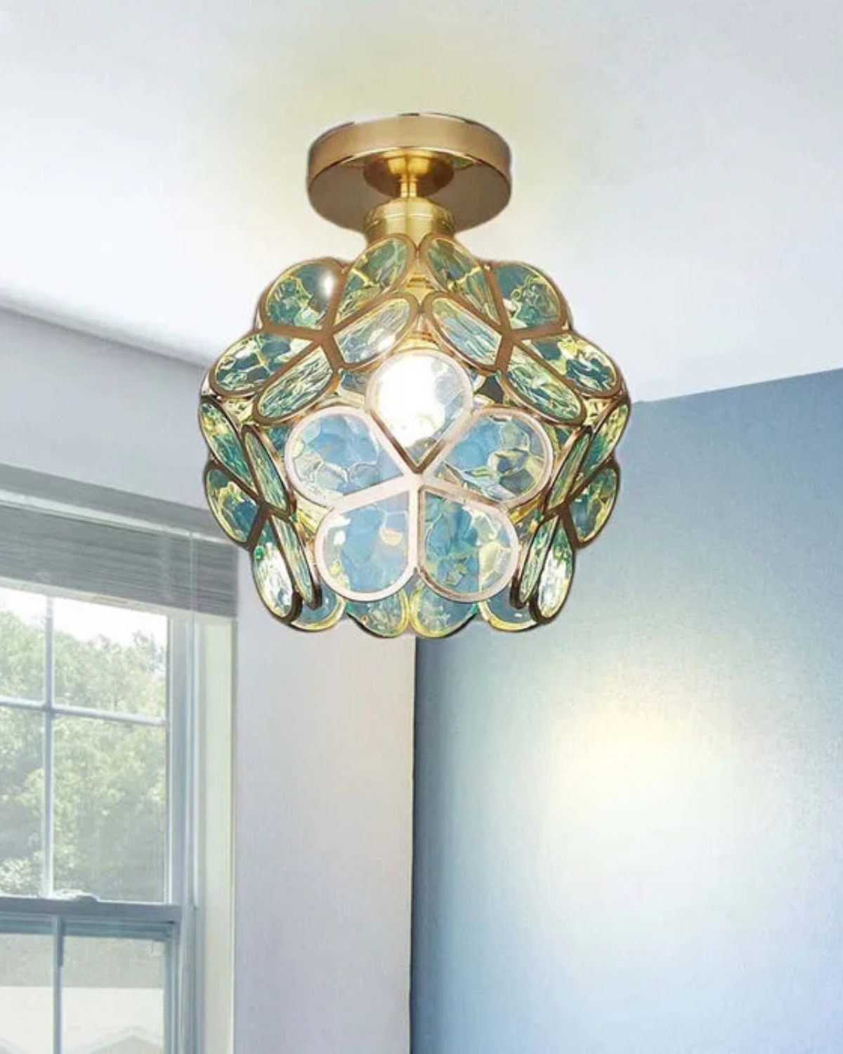 Ceiling Lamp Acrylic 20.0 cm (7.9") Gold Hallway Bedroom LED Floral Flush Mount Light Fixture | Thomler