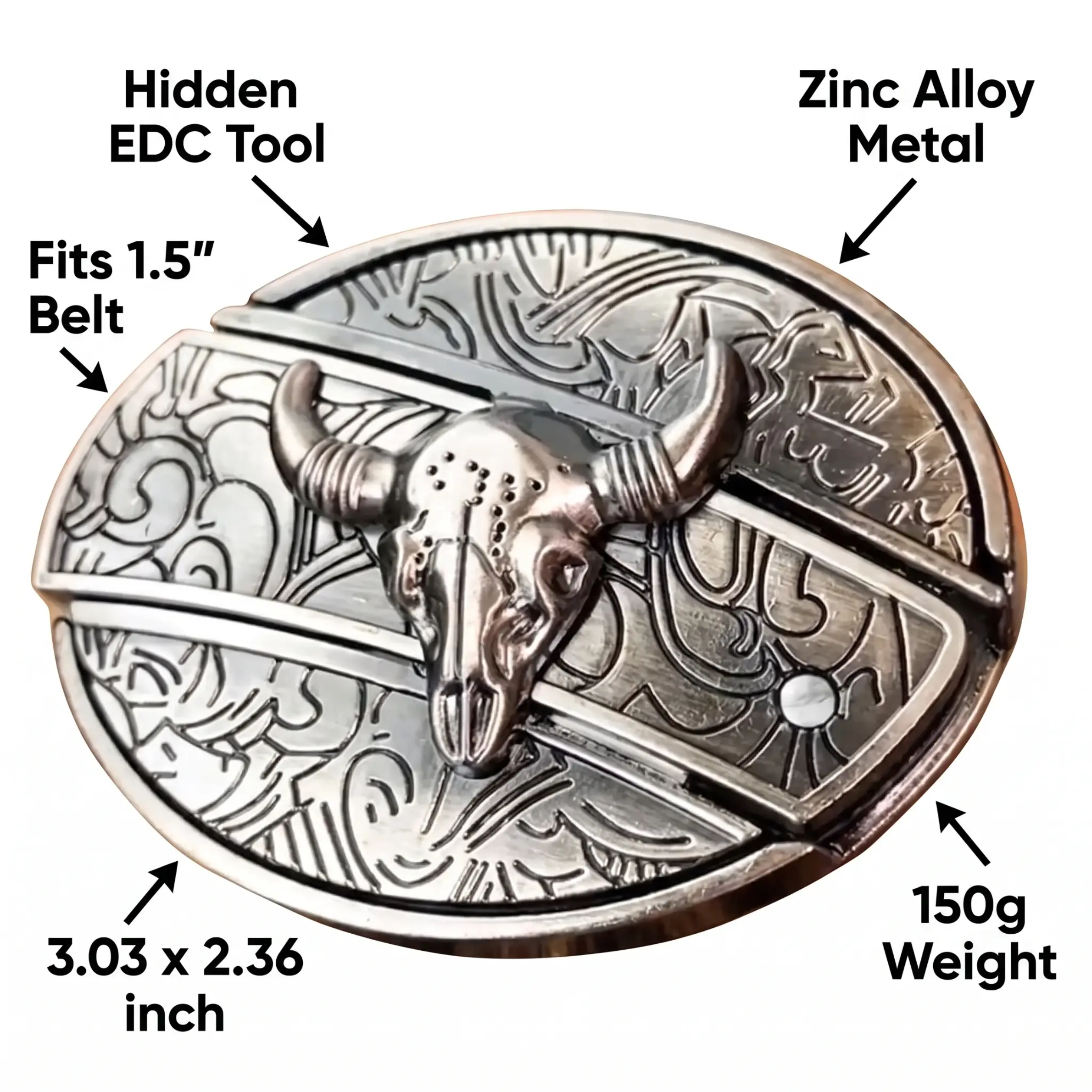 Western Engraved Zinc Alloy Accessory for 1.5 in Straps with Concealed Utility Tool for Men | Rodeo Ranch Rider Apparel | Thomler