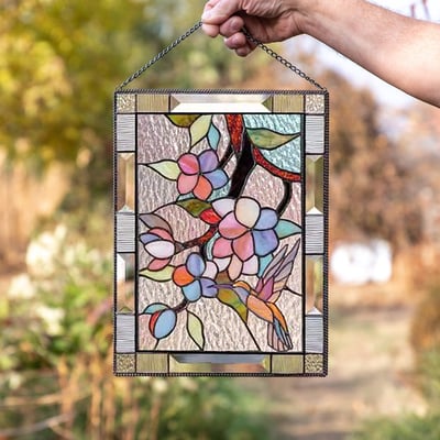 Stained Glass Window Cling Sun Catcher Panel for Indoor Outdoor Wall Decor, Acrylic Light Prism Art with Hummingbird Cardinal Butterfly | Thomler