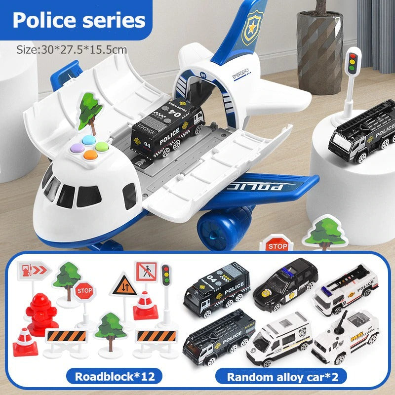 Giant Push-Powered Cargo Airplane Playset with Emergency Vehicles & Traffic Signs for Ages 3-12 | Thomler