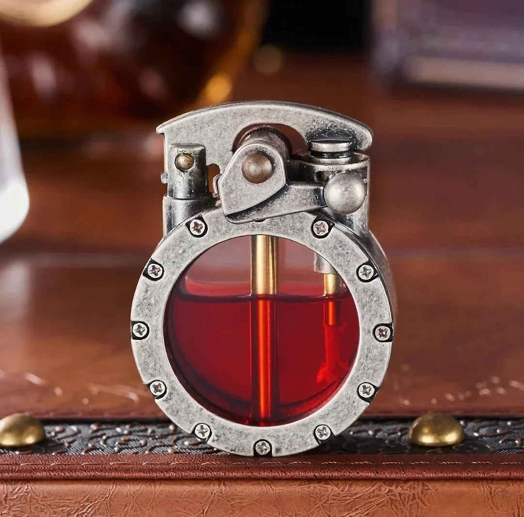 Refillable Fluid Lighter with See-Through Fuel Window – Metal Body, Flip-Top Ignition, Vintage Style for Everyday Carry & Collectors | Thomler