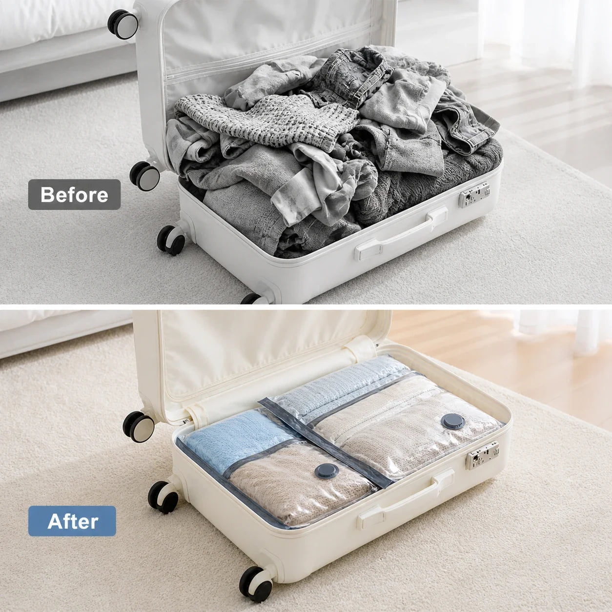 Space-Saver Compression Bags with Motorized Air Pump – 12-Piece Set for Travel, Closet Storage & Seasonal Clothing | Thomler