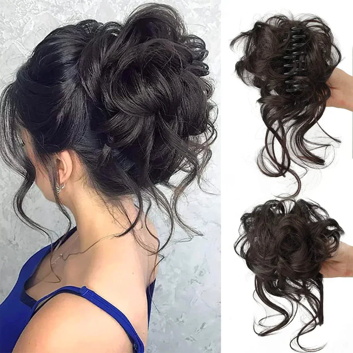 Clip-In Messy Bun Hair Extension with Curly Texture for Women, Synthetic Updo Hairpiece for Everyday & Special Events | Thomler