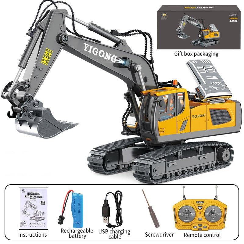 Remote Control Excavator Toy 1:20 Scale with Hydraulic System | 18-Channel Radio Control | Metal Construction Parts | Rechargeable Battery | Thomler