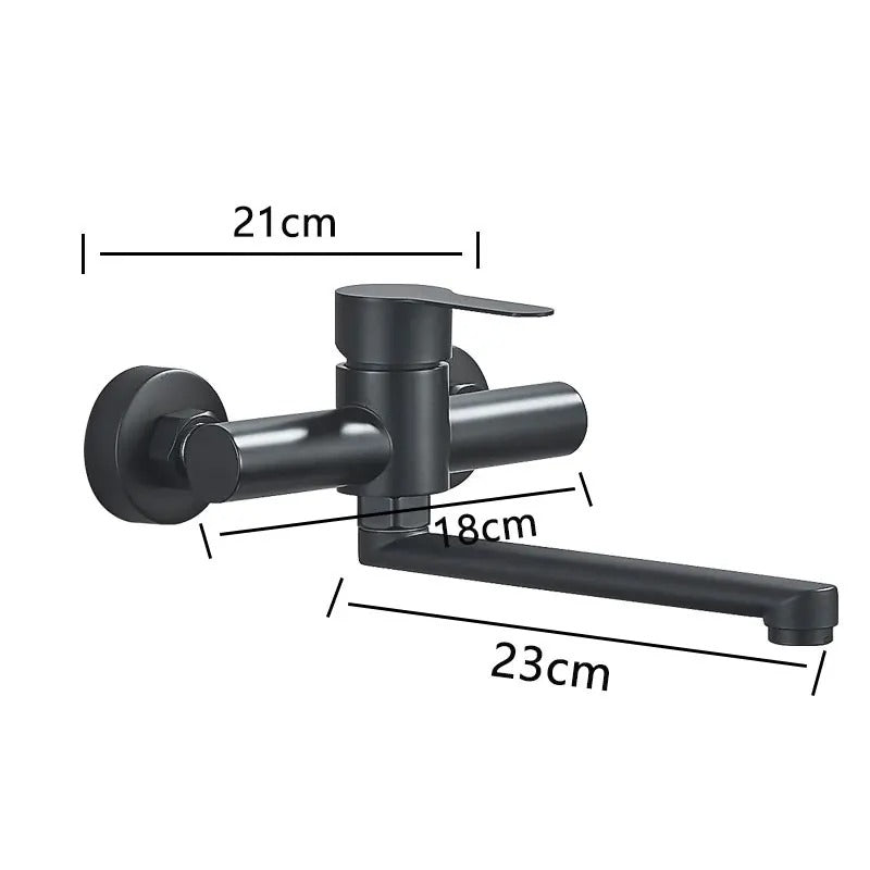 Faucet Wall Mounted 360° Swivel Spout Dual Lever Kitchen Bathroom Mixer Tap Modern Utility Sink Fixture | Thomler