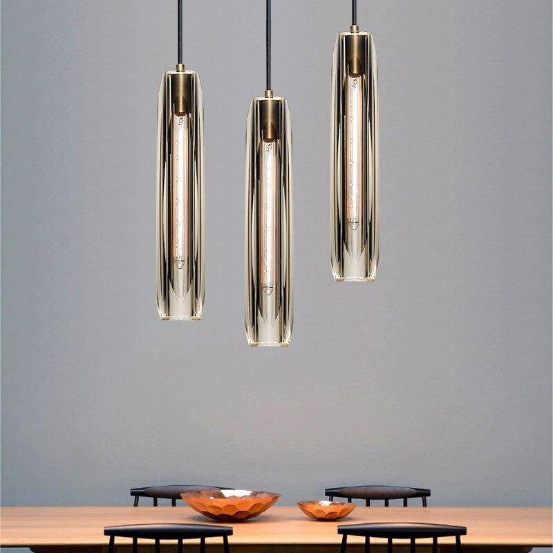 Pendant Light Glass Cylinder 15 in Adjustable Hanging Bedroom Dining Room Ceiling Fixture Modern Minimalist Lighting | Thomler
