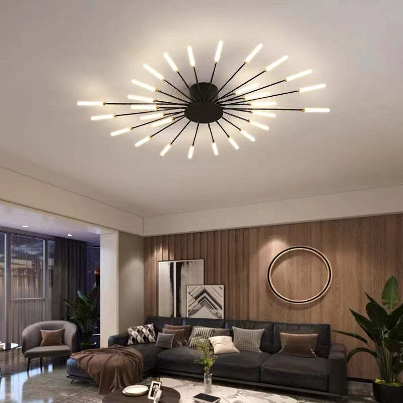 Starburst Flush Mount Ceiling Light Black Gold Modern Firework LED Fixture Bedroom Living Room Natural White Hardwired Indoor | Thomler