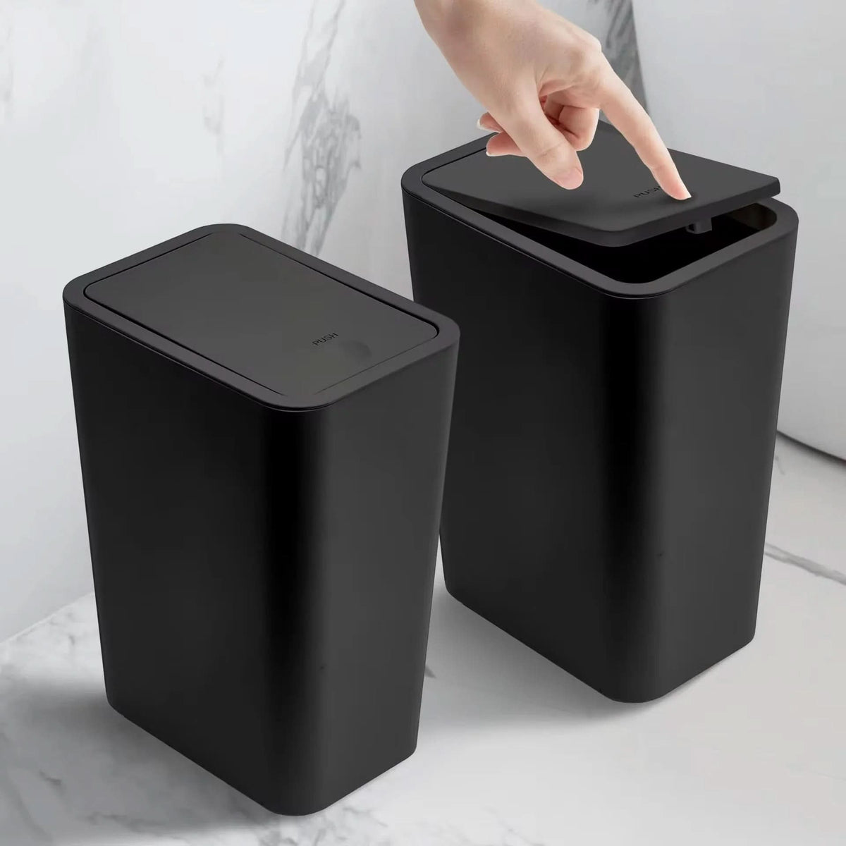 Touch-Open Waste Basket 2.6 Gal Narrow Bin for Bathrooms, Bedrooms & Home Offices | Space-Saving Design | Thomler