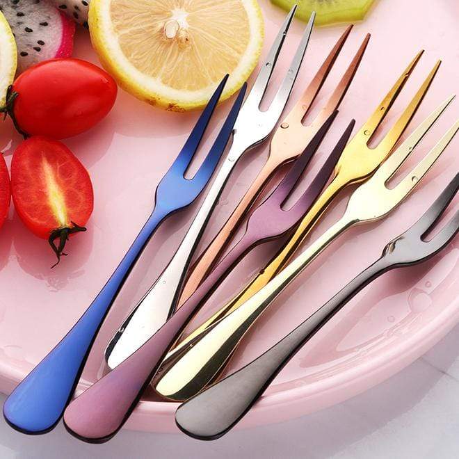 Stainless Steel Dessert Forks Set - Colorful Modern Flatware for Fruit & Appetizers - Kitchen Dining Cutlery | Thomler