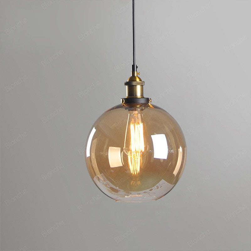 Industrial Glass Hanging Lamp Metal Frame Adjustable Drop Fixture for Kitchen Dining Living Spaces Clear Amber Smoke | Thomler