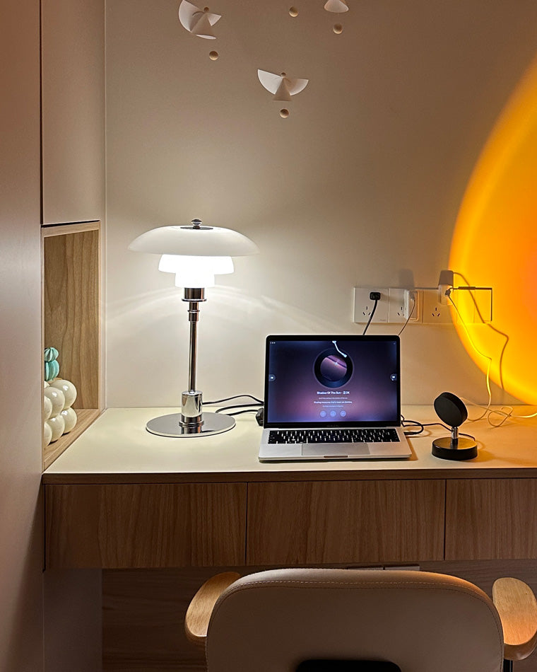 Table Lamp Glass 19 in Desk Bedroom Study 5W Warm Cool White Light | Thomler