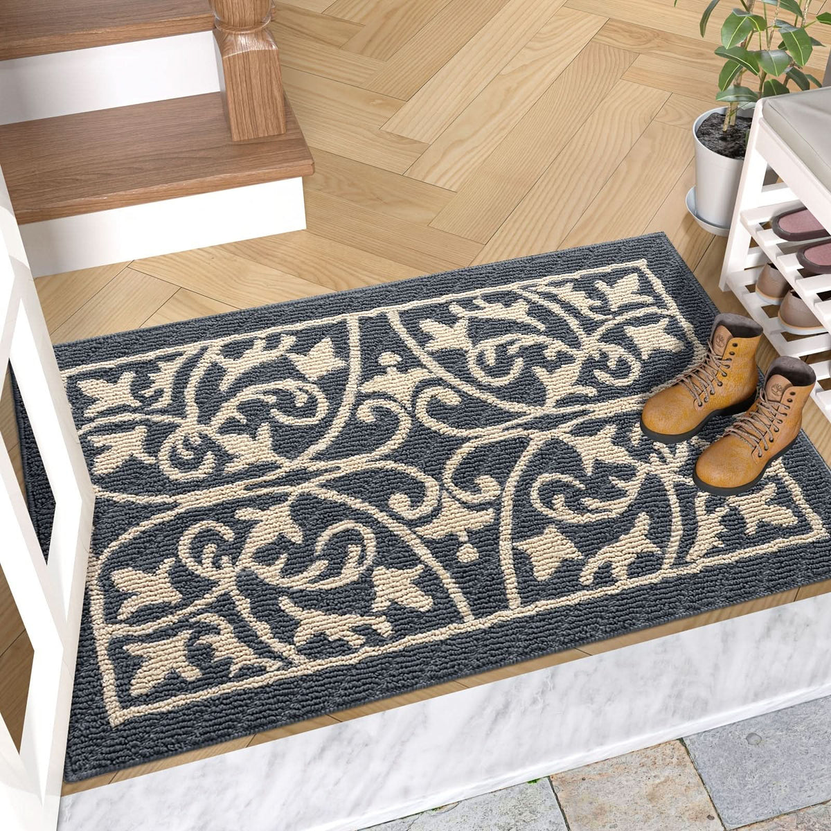 Entryway Mat with Non-Slip Rubber Backing – Low Profile Door Mat for Indoor Use – Traps Dirt & Moisture – Machine Washable | Thomler