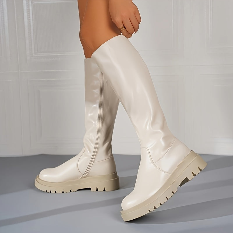 Women's Knee-High Boots with Mid Block Heel, Side Zip & Cushioned Insole | Thomler