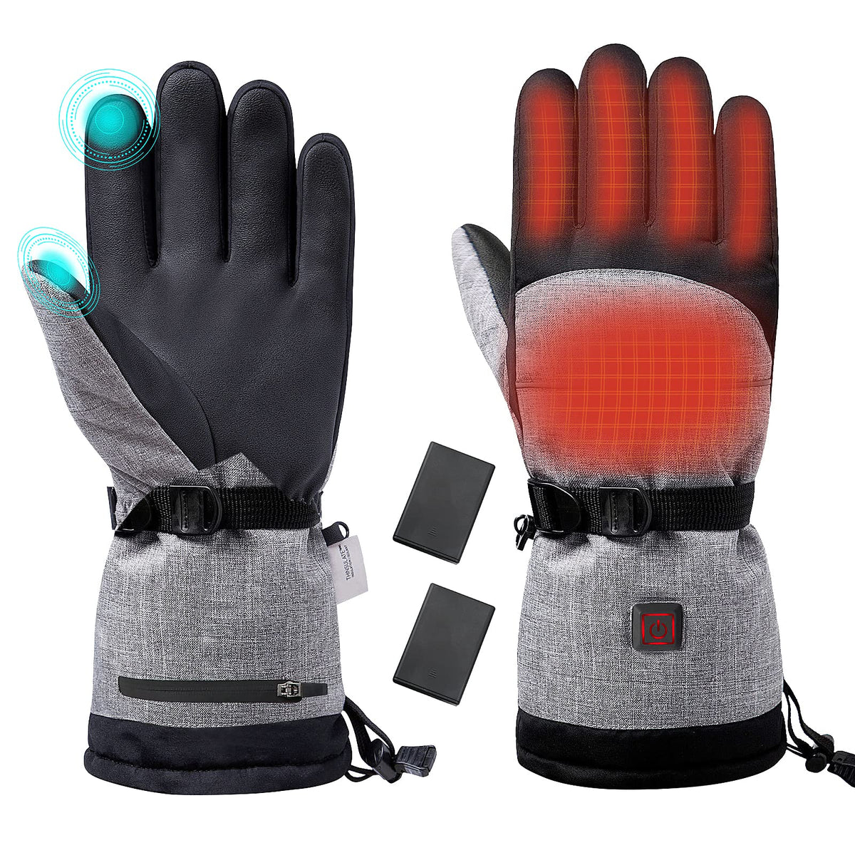Battery-Powered Heated Winter Gloves with Touchscreen Fingers & 3 Temperature Settings for Skiing, Outdoor Work | Thomler