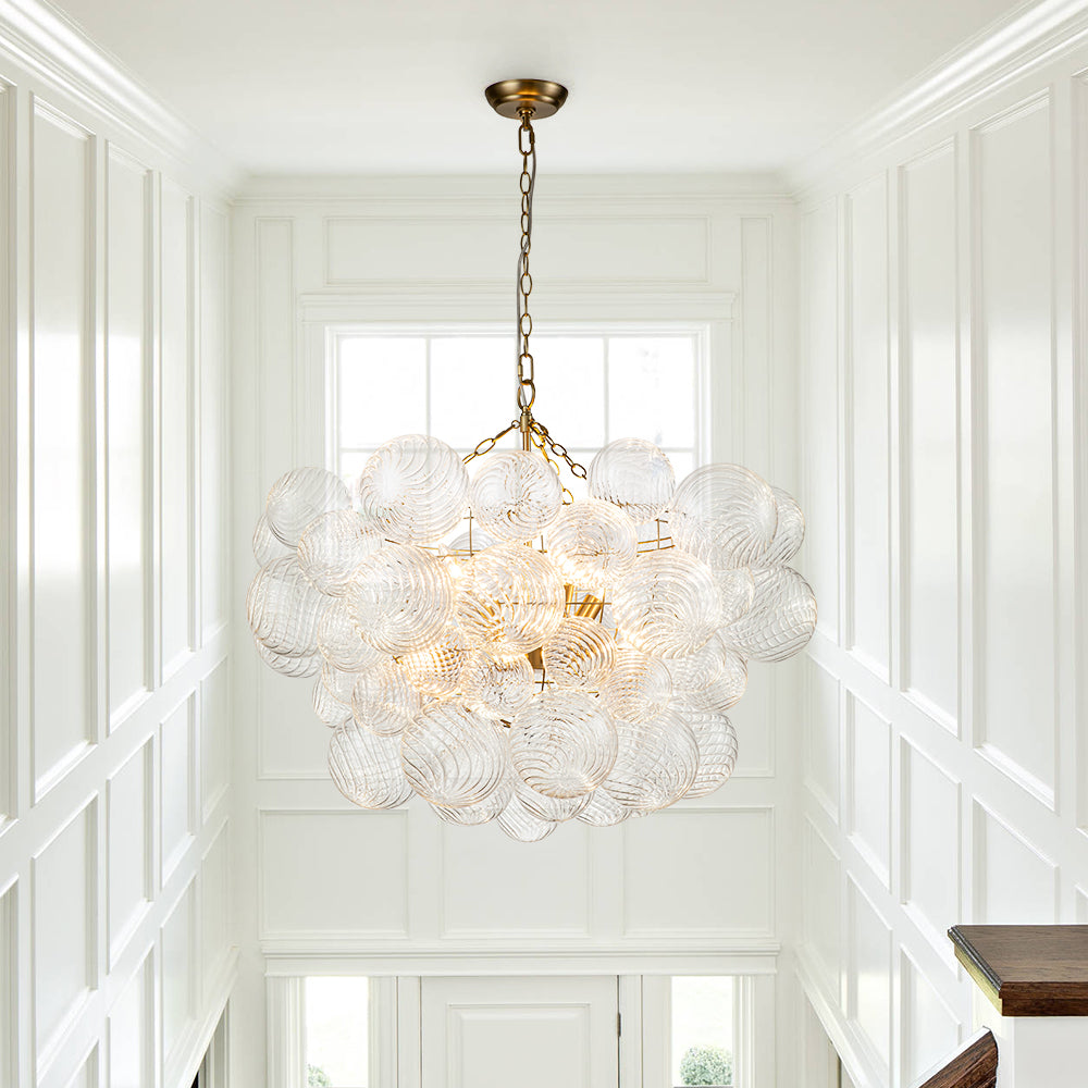 Multi-Globe Textured Glass Ceiling Fixture with Adjustable Chain Hardwired Dimmable Lighting for Dining Room Entryway Bedroom | Thomler