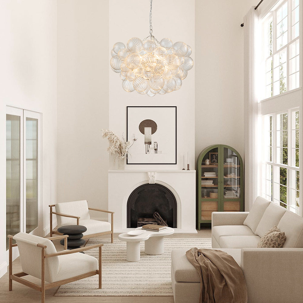 Multi-Globe Textured Glass Ceiling Fixture with Adjustable Chain Hardwired Dimmable Lighting for Dining Room Entryway Bedroom | Thomler