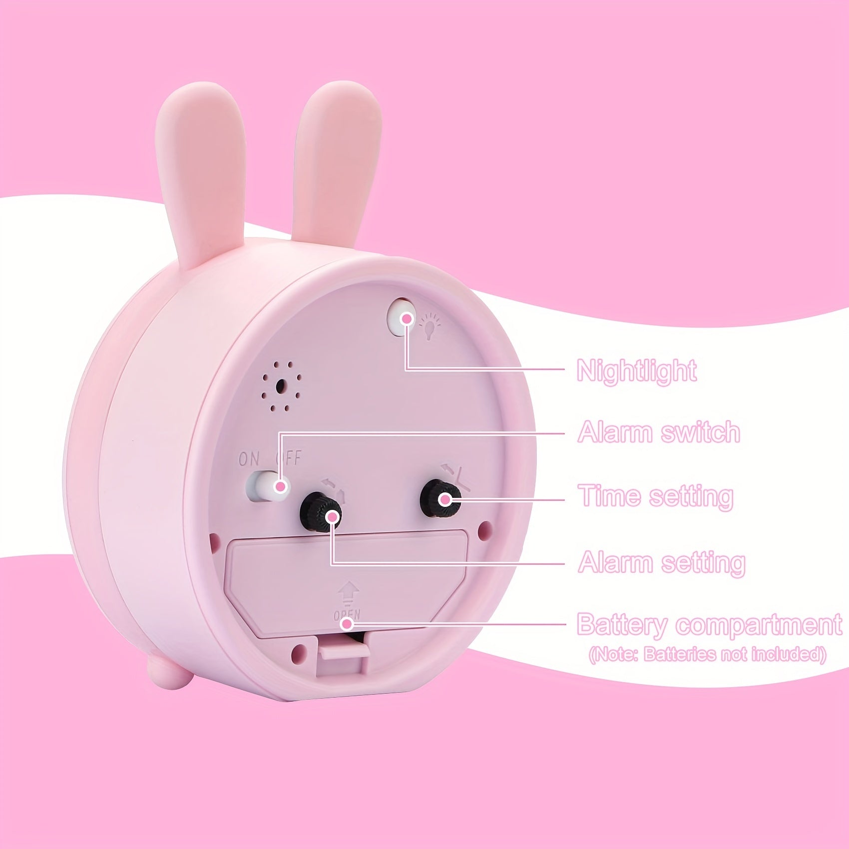 Silent Alarm Clock with Night Light for Kids – Bunny Design, No Ticking Sound, Bedside Lamp Function for Boys & Girls Bedroom | Thomler