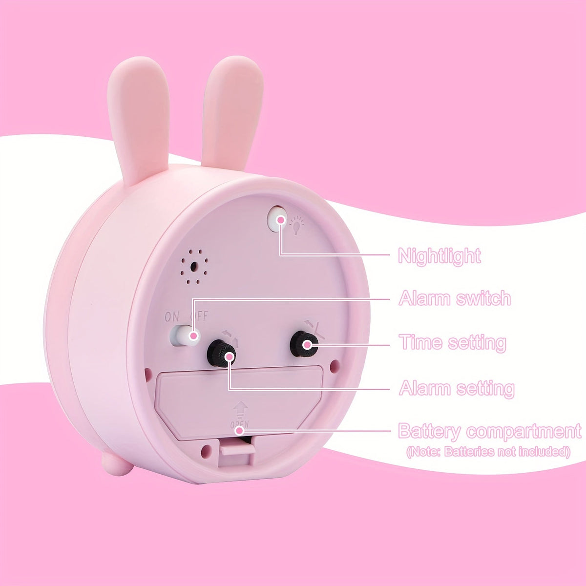 Silent Alarm Clock for Kids Bedroom with Bunny Design & Night Light | Thomler