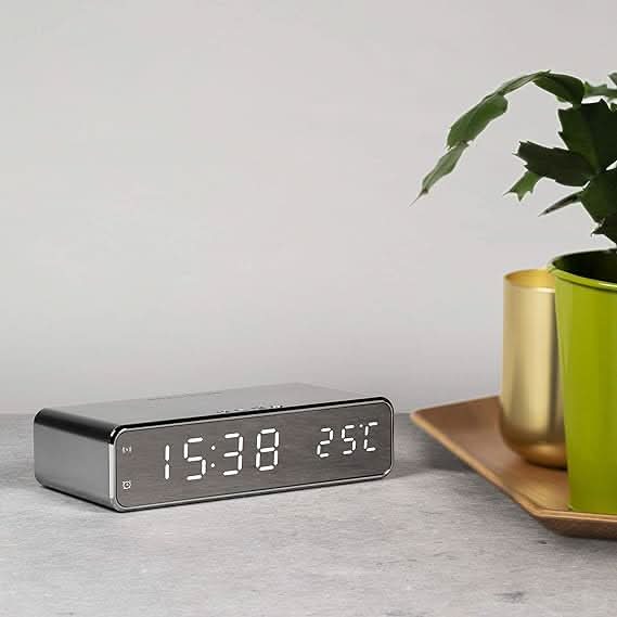 Nightstand Alarm Clock with Qi Wireless Charging Pad – Jumbo LED Display for Bedroom – Sleek Design for Desk or Bedside | Thomler