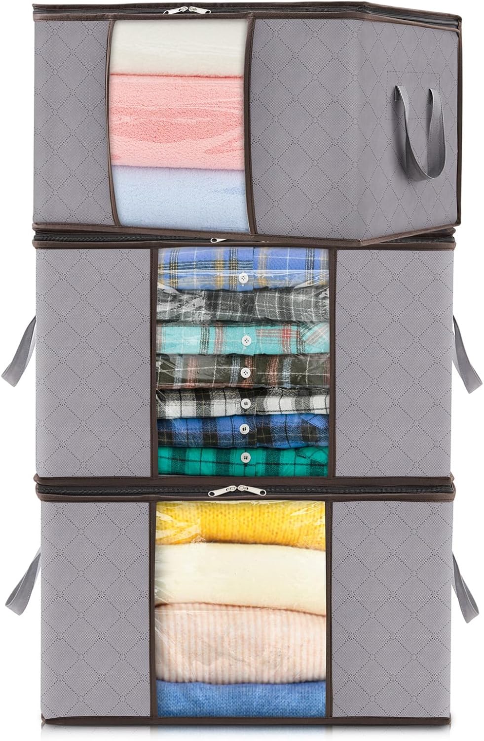Storage Box Fabric 90.0 L Grey Clothes Blanket Organisation Foldable Wardrobe Under Bed Storage With Viewing Window | Thomler