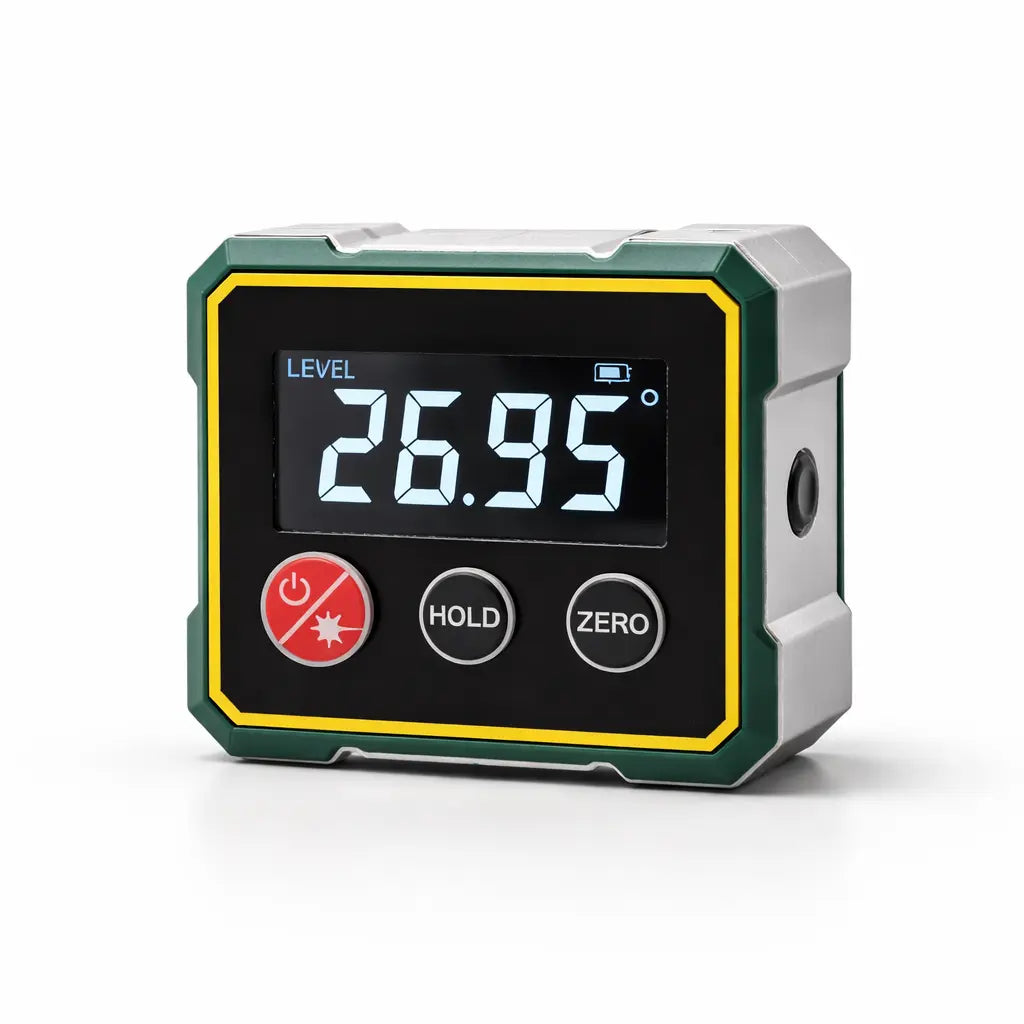 Magnetic Angle Finder with Dual Laser Level for Wall Mounting, Carpentry & DIY Projects – Digital Display, Battery Powered | Thomler