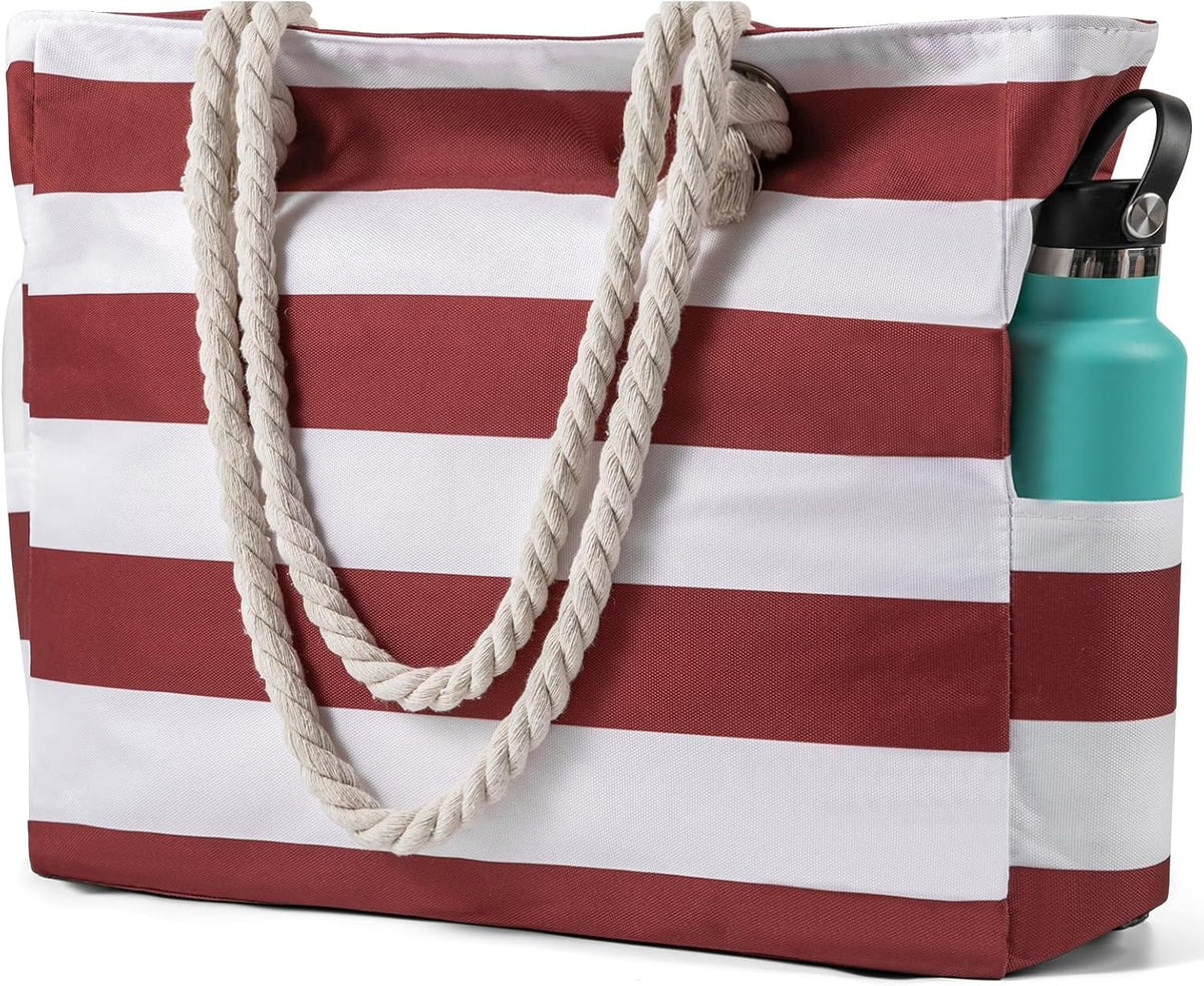 Oversized Zippered Tote with Sand-Resistant Lining for Pool Days & Travel | Water-Resistant Canvas Carryall | Thomler