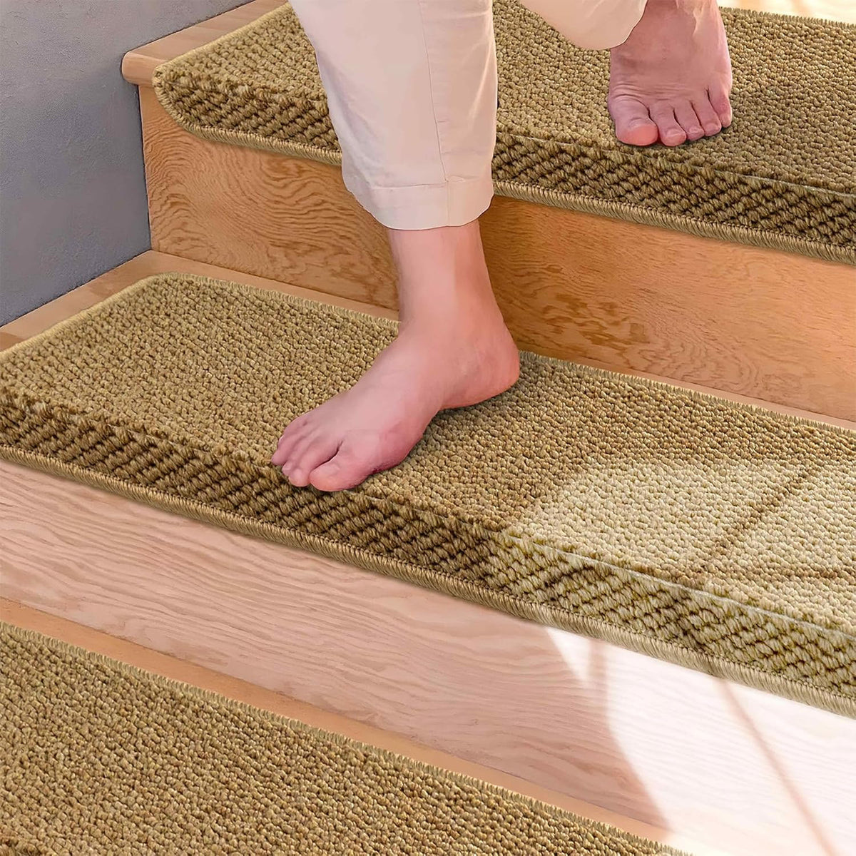 Cushioned Step Covers with Rounded Nose – Self-Adhesive Stairway Pads for Wood & Tile – 14-Pack Set – Beige | Thomler