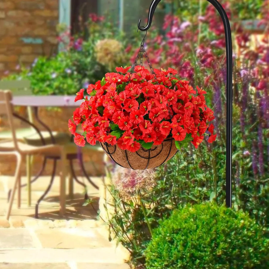 Hanging Basket Flowers Artificial Silk for Outdoor Indoor Decor | Weather-Resistant Faux Blooms in 7 Colors, Year-Round | Thomler