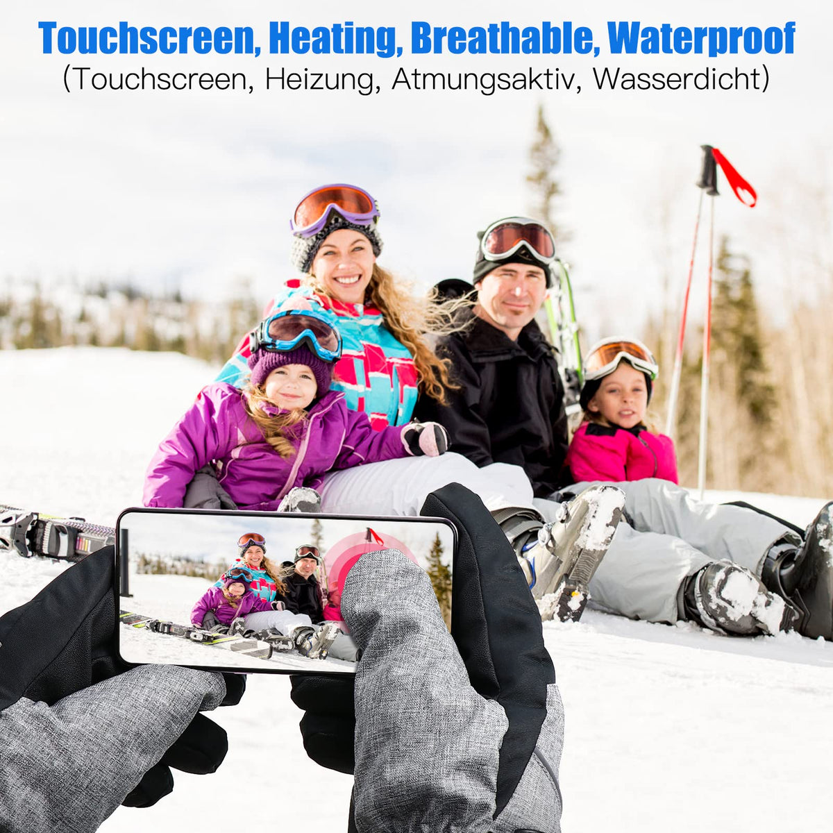 Battery-Powered Heated Winter Gloves with Touchscreen Fingers & 3 Temperature Settings for Skiing, Outdoor Work | Thomler