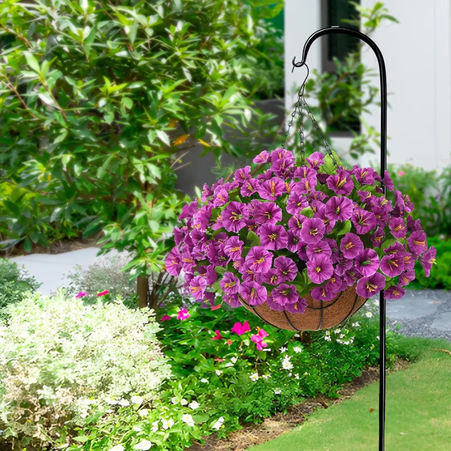 Hanging Basket Flowers Artificial Silk for Outdoor Indoor Decor | Weather-Resistant Faux Blooms in 7 Colors, Year-Round | Thomler