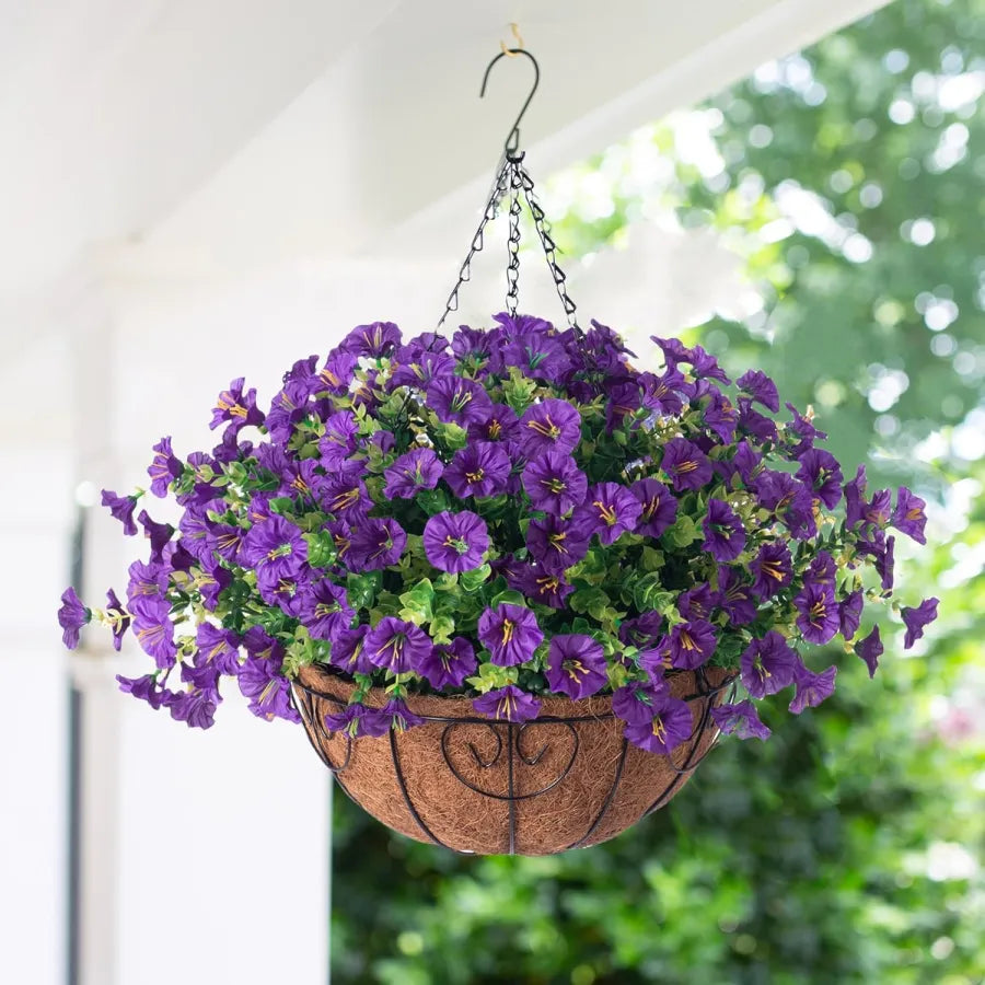 Hanging Basket Flowers Artificial Silk for Outdoor Indoor Decor | Weather-Resistant Faux Blooms in 7 Colors, Year-Round | Thomler