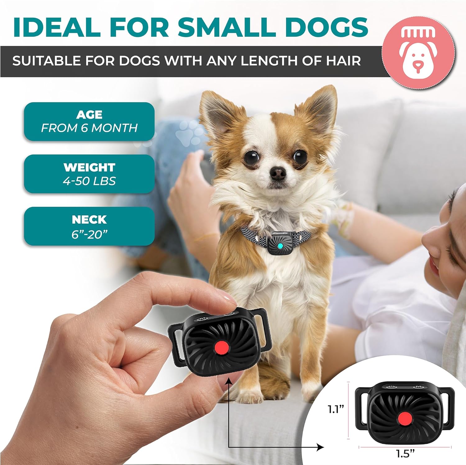 Humane Bark Control Collar for Small Dogs | 4 Vibration Levels & Sound Mode | IP87 Waterproof | Adjustable 6-20 in Neck | Safe Puppy | Thomler