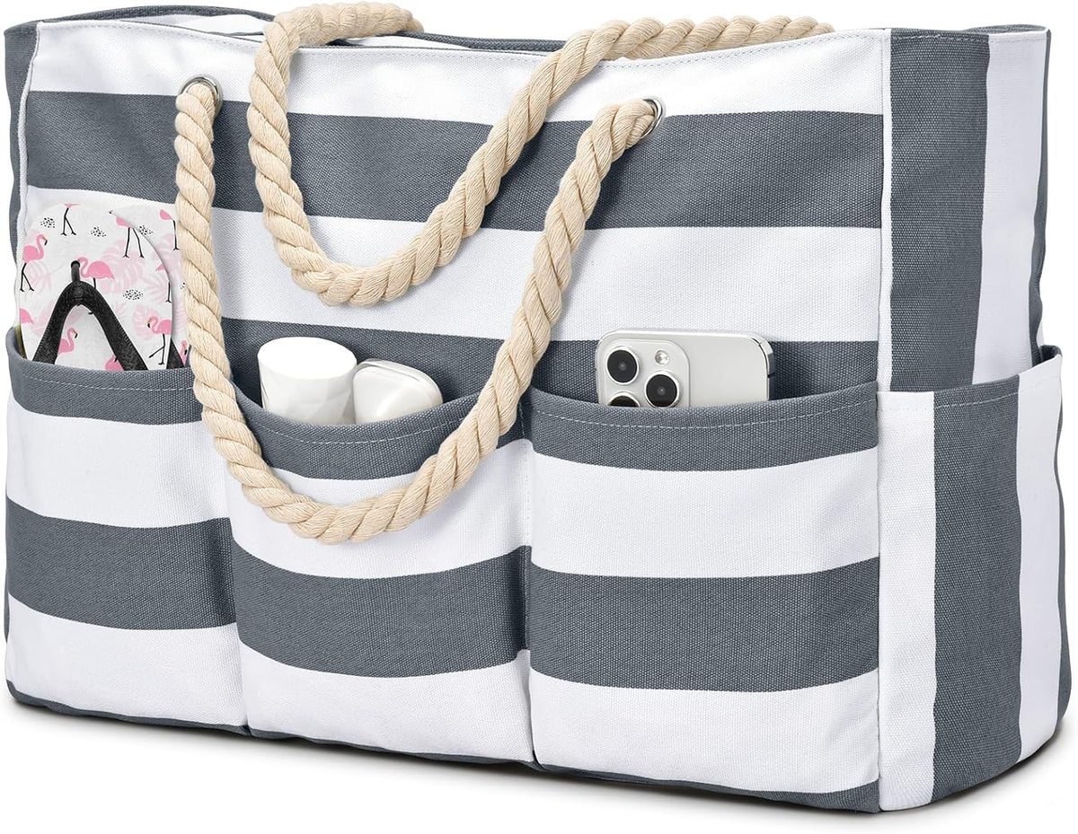 Oversized Water-Resistant Shoulder Tote with Secure Zip Top & 7 Compartments for Towels, Gear & Essentials | Thomler